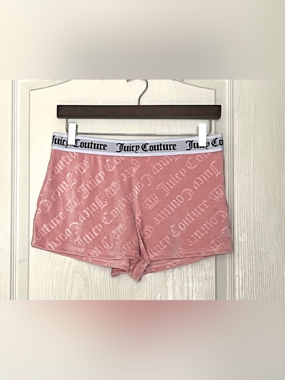 Juicy Couture Pink Velour Pajama Shorts XL Monogram Script Logo Elastic Waist